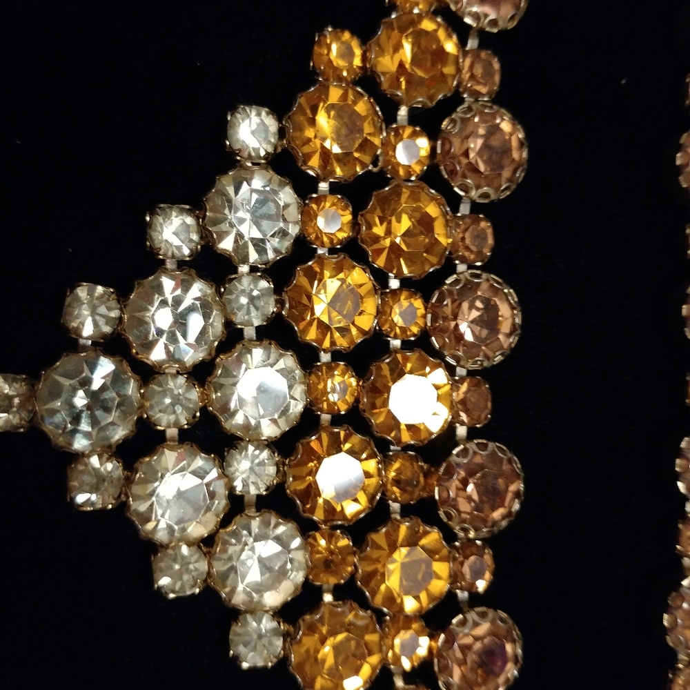 Showstopper Rhinestone Demi-parure Reverse Ombre Topaz Yellow Huge Fall Bling - Picture 5 of 14